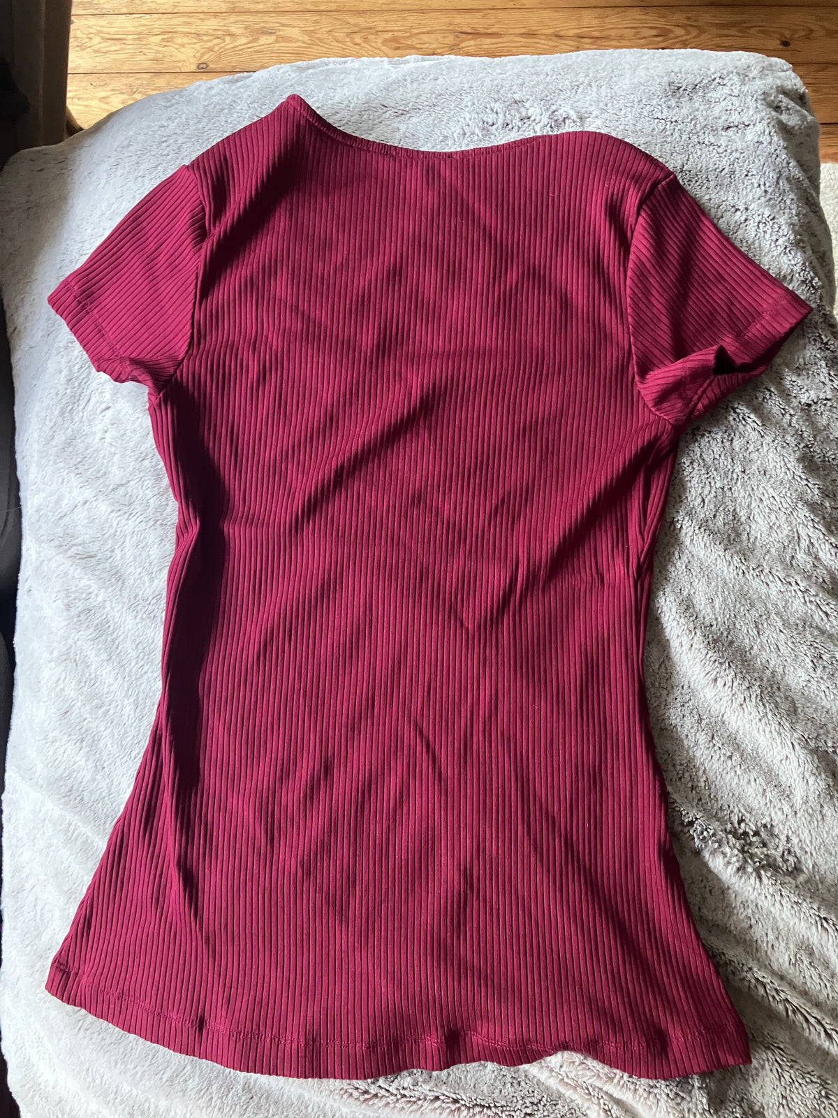 Tee-shirt col carré en Tencel côtelé 'Nita' | framboise | Framboise