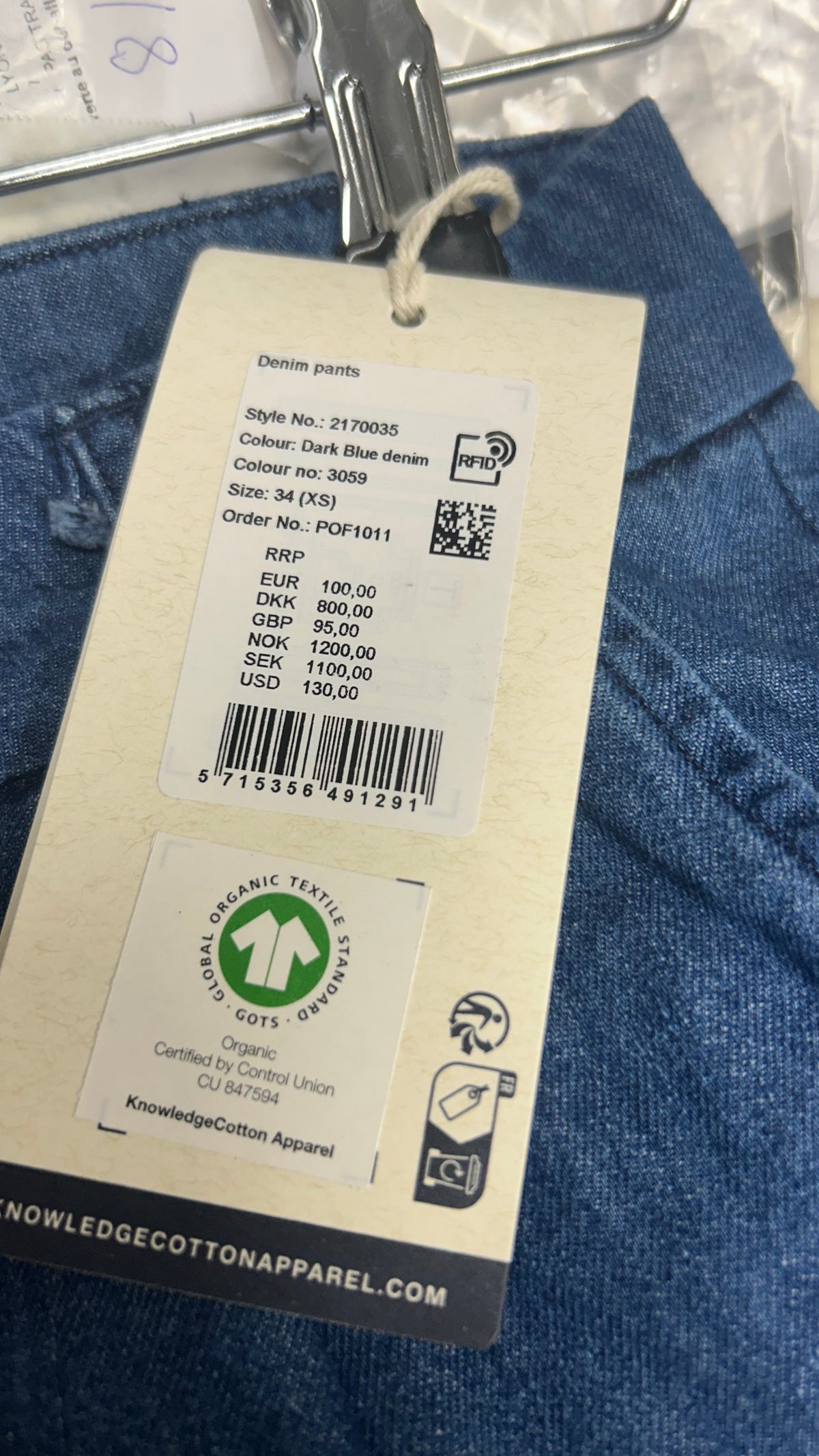 organic cotton denim pant gots/vegan - 3059 dark blue denim