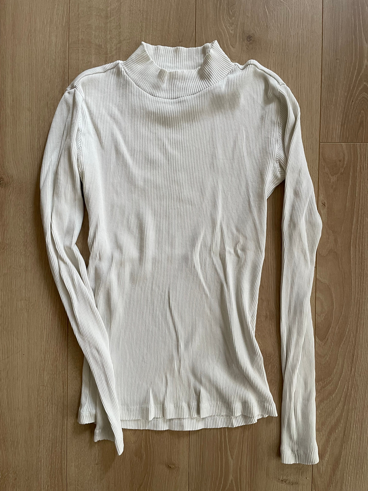 T-shirt manches longues en coton bio | Blanc 'rib high neck long sleeved snow white'