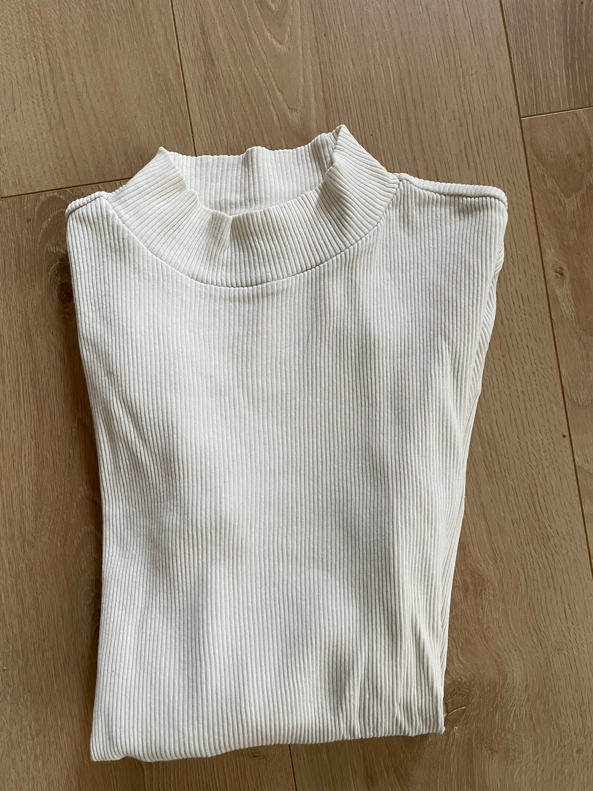 T-shirt manches longues en coton bio | Blanc 'rib high neck long sleeved snow white'