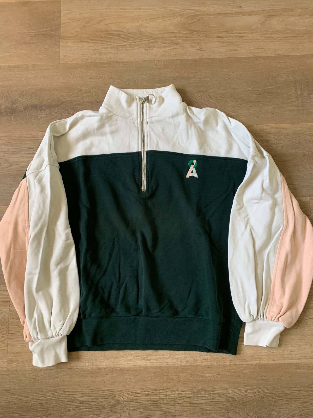 Sweat col zippé multicolore en coton bio - eminaa color block pompero-dark scarab