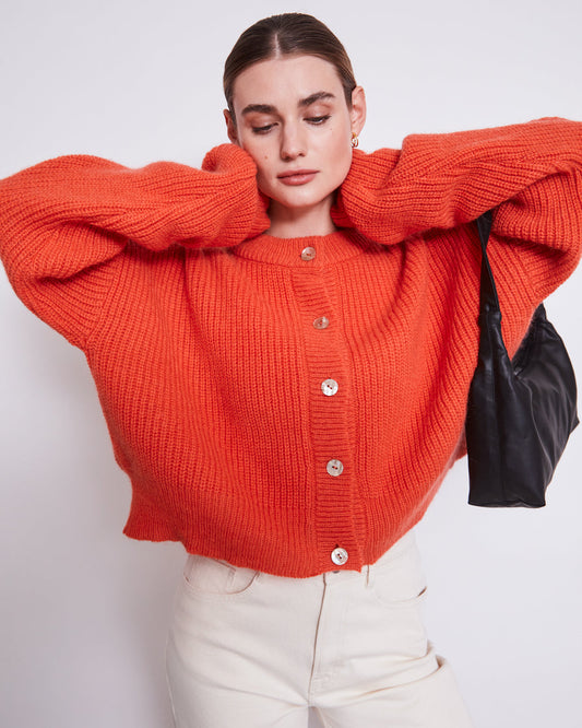 Cardigan en mélange laine et mohair recyclés | orange "beni bright orange"