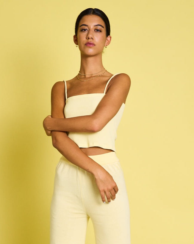 Crop top jaune clair en coton bio - sol faded lemon