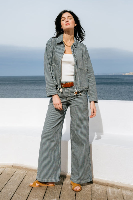 Pantalon rayé en coton bio | inez striped pants - blue/offwhite