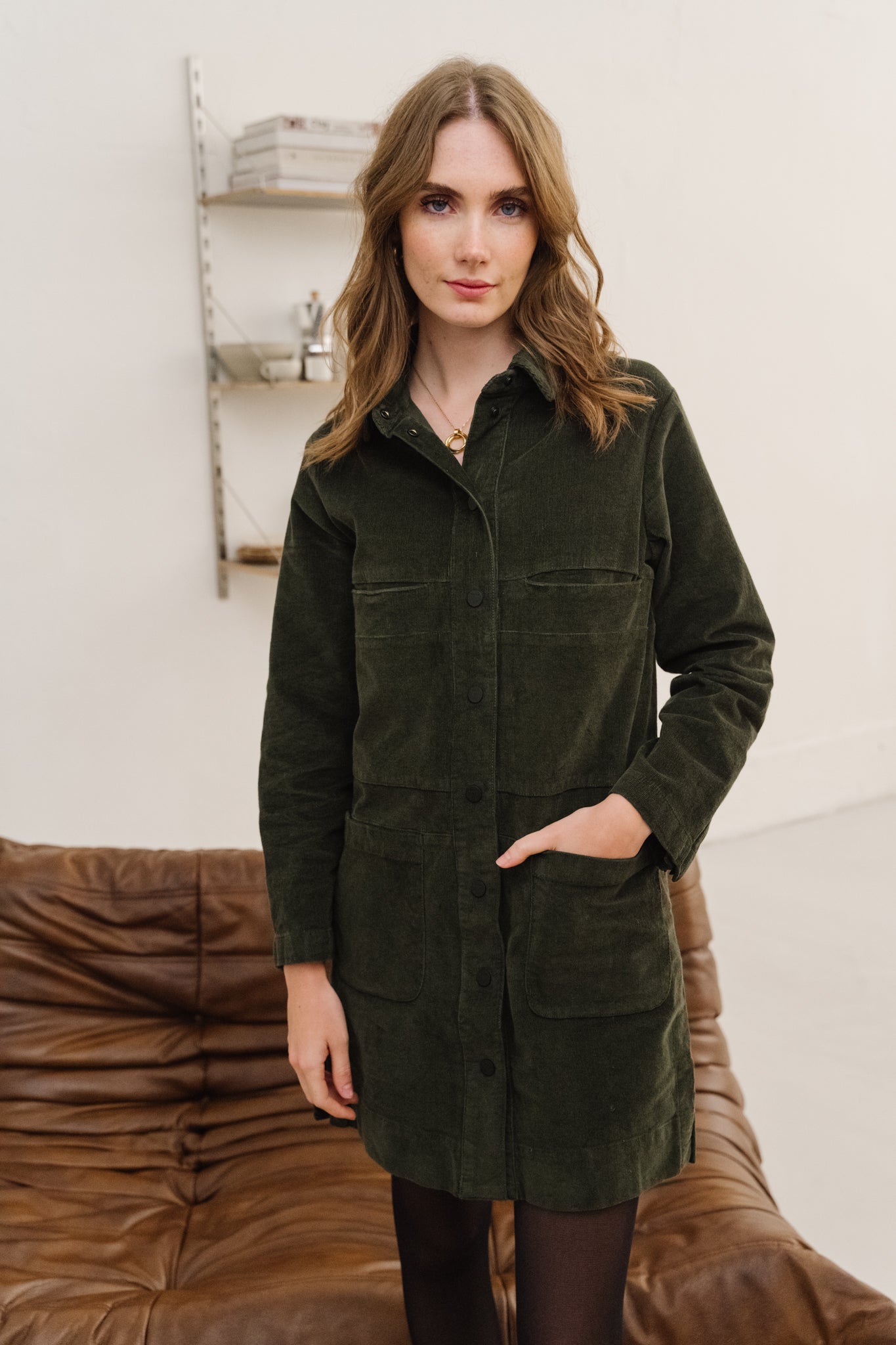 Robe velours en coton bio | vert "gaila deep green"