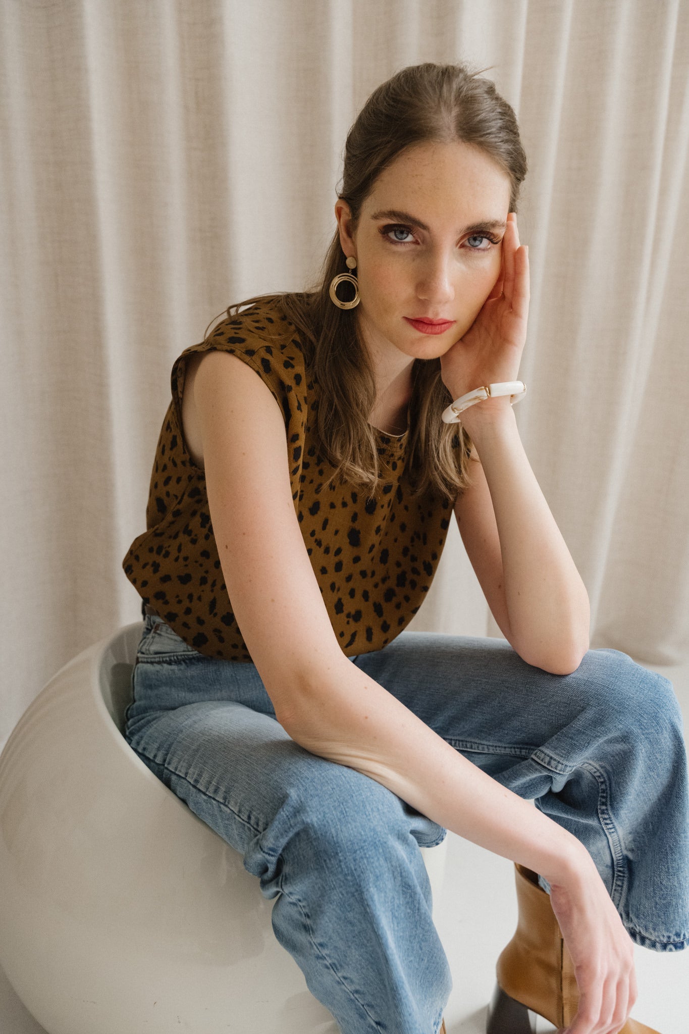 Top en tencel | marron "neraali leopaa - dark camel"