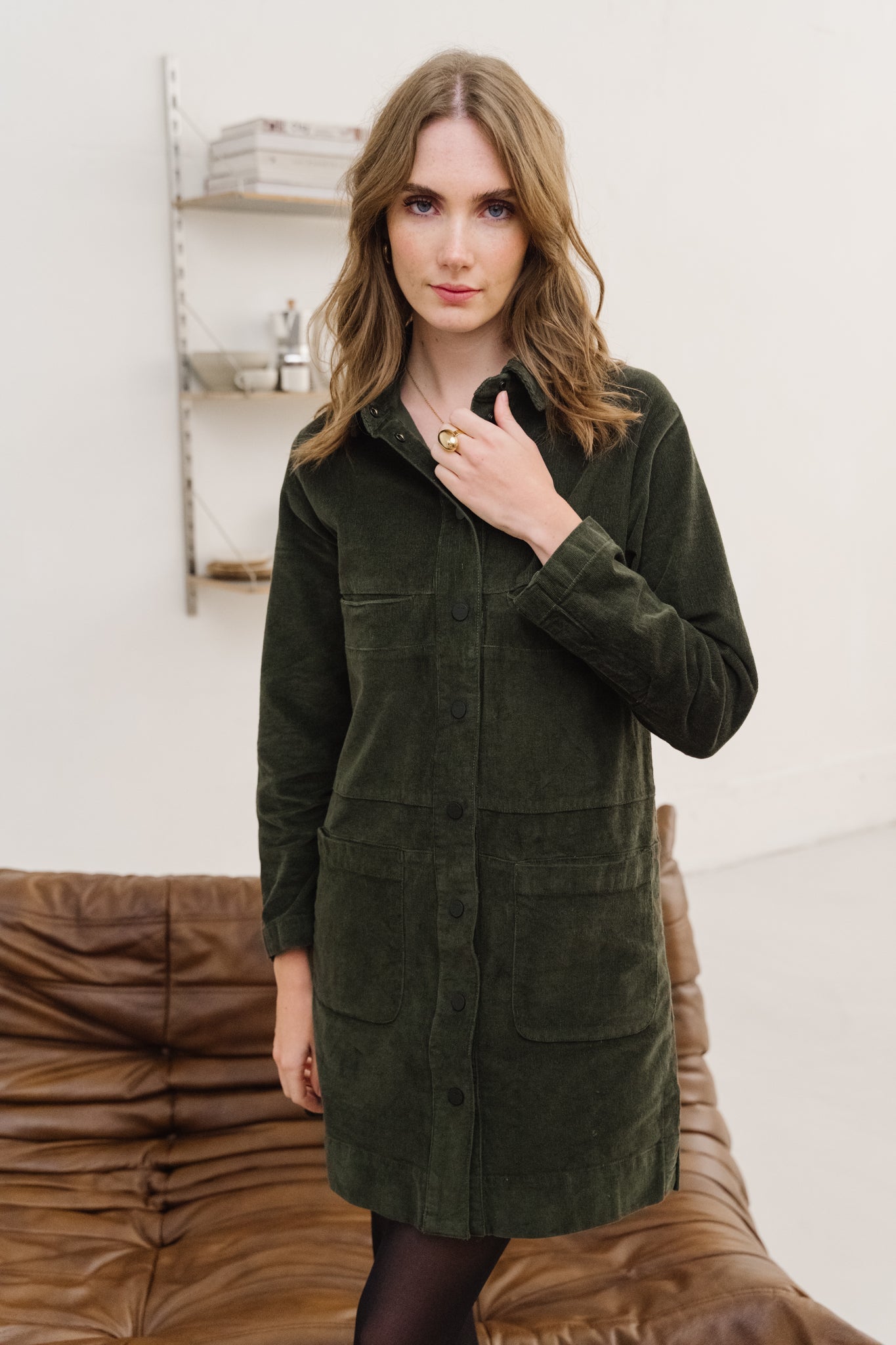 Robe velours en coton bio | vert "gaila deep green"