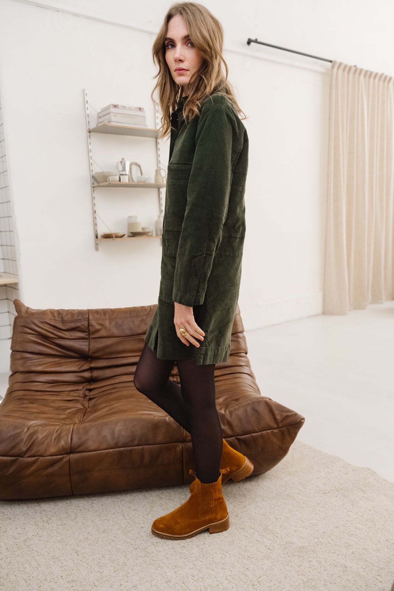 Robe velours en coton bio | vert "gaila deep green"