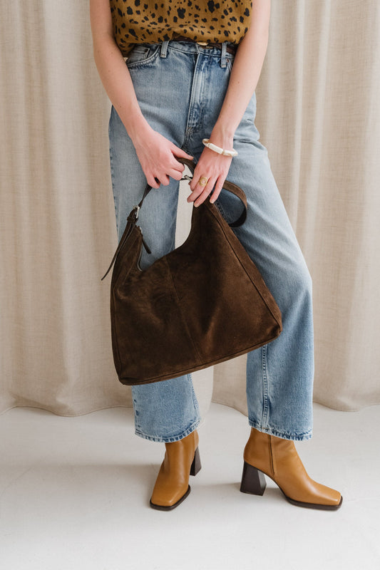 Sac cabas en cuir suède certifié | marron "hilo - coffee"