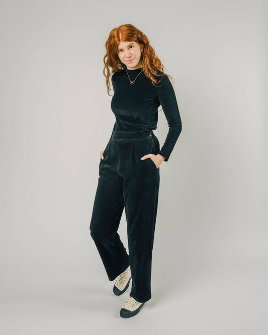 Pantalon ample noir velours en coton bio - corduroy oversize pant black