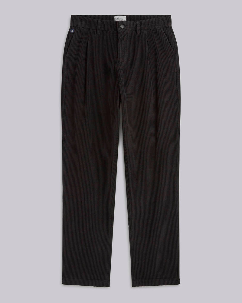Pantalon ample en velours côtelé de coton bio | noir "corduroy pleated chino black"