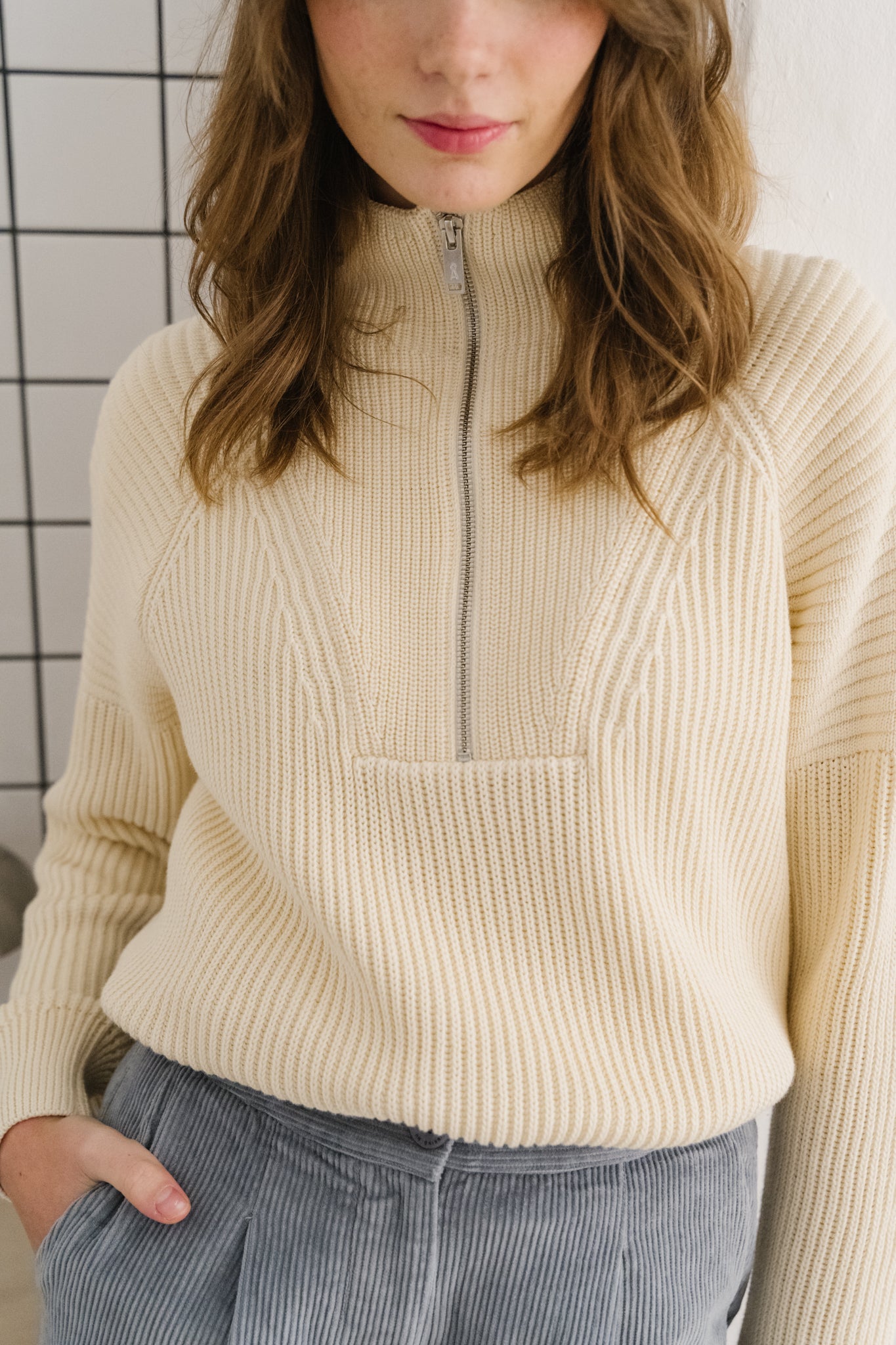 pull zippé en coton bio | écru "ronyiaas - oatmilk"