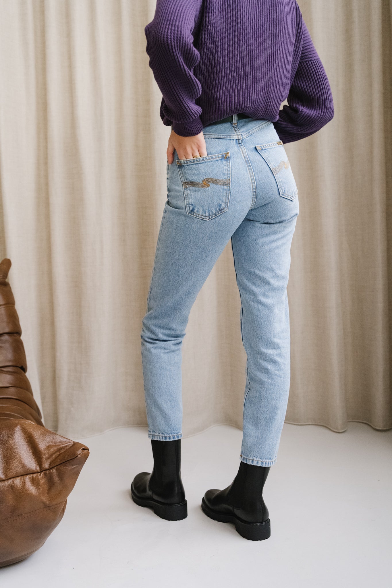 Jean mom en coton bio | bleu "breezy britt summer clouds"