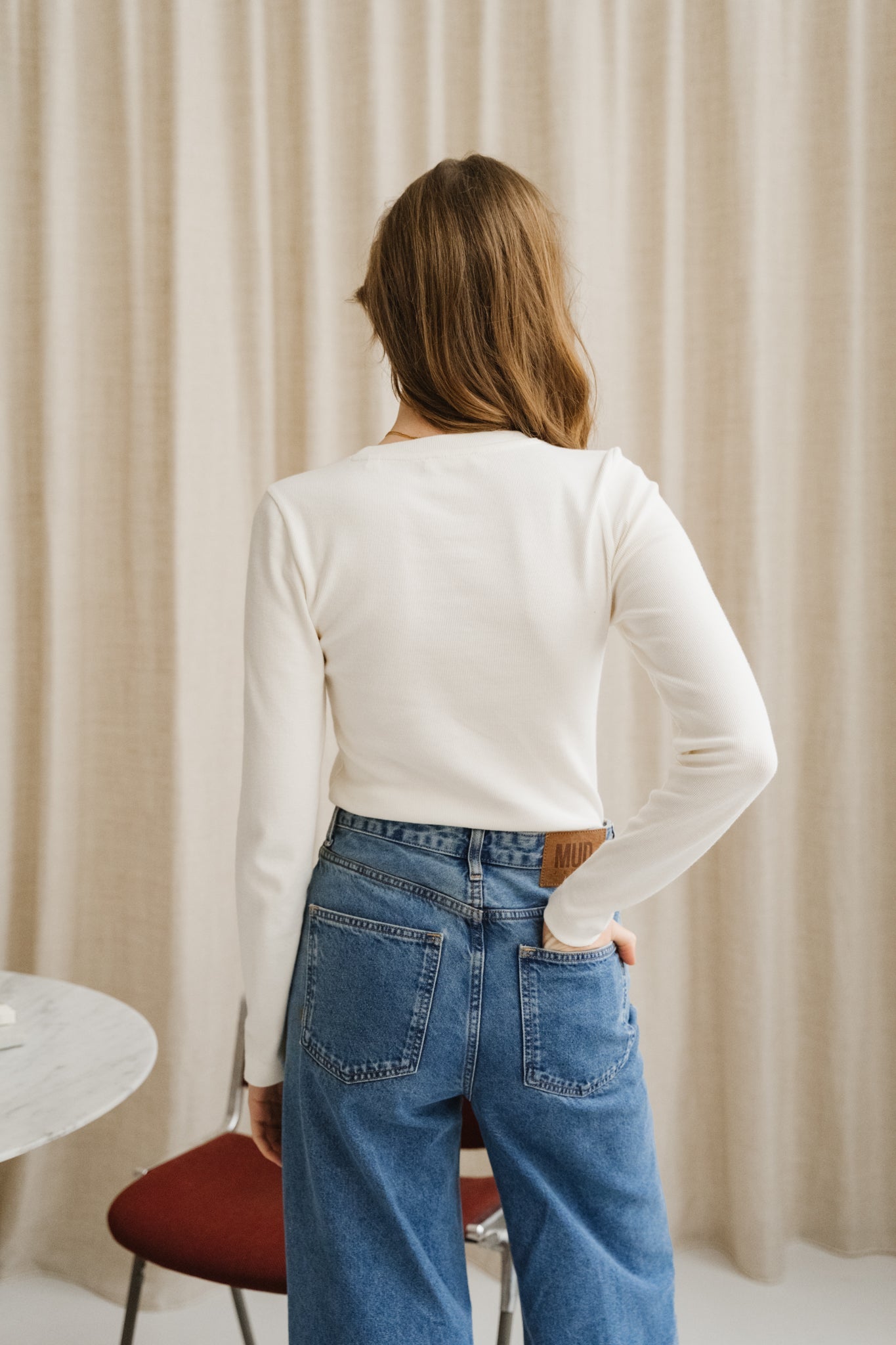 T-shirt manches longues côtelé blanc en coton bio - optical white