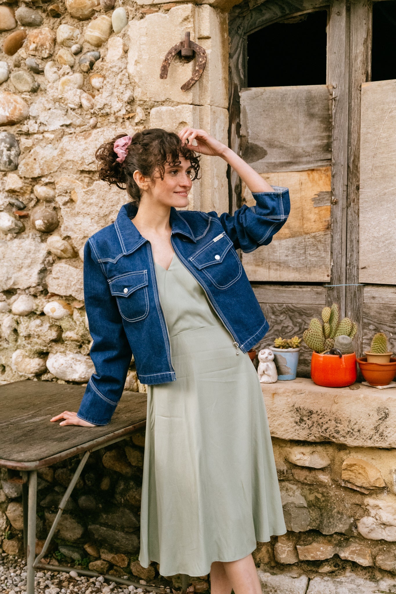 Veste en jean zippée en coton bio | Bleu jean "anja western denim jacket blue"