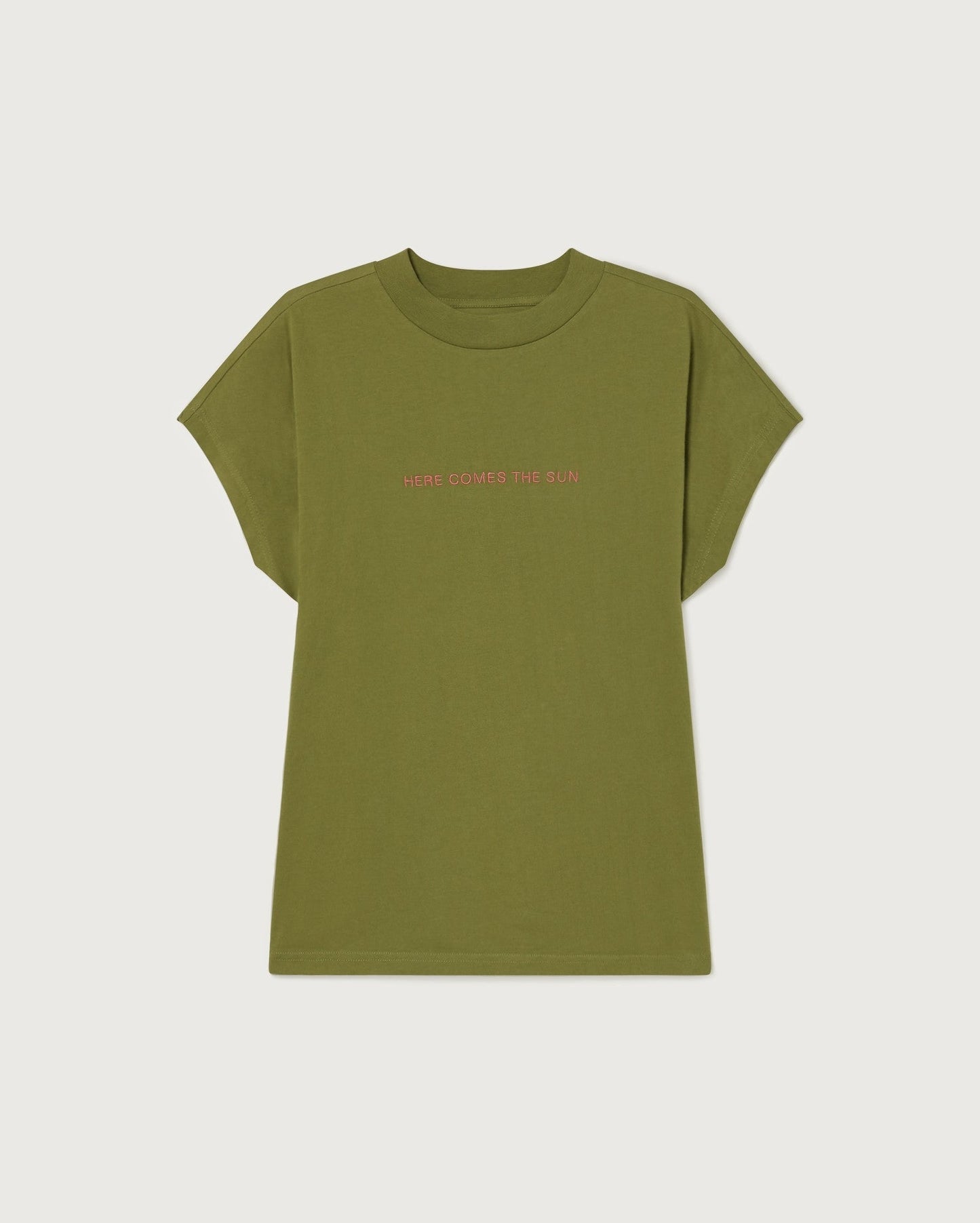 T-shirt brodé en coton bio | Vert "here comes the sun parrot t-shirt"