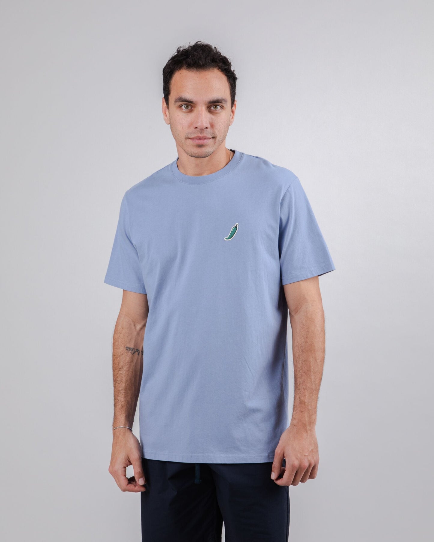 T-shirt bleu ciel imprimé en coton bio - green chilli t-shirt rain blue