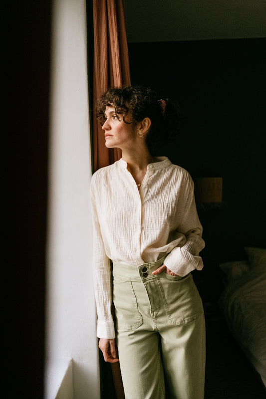 Chemise col mao en coton bio | écru "bubble mao regular blouse ecru white"