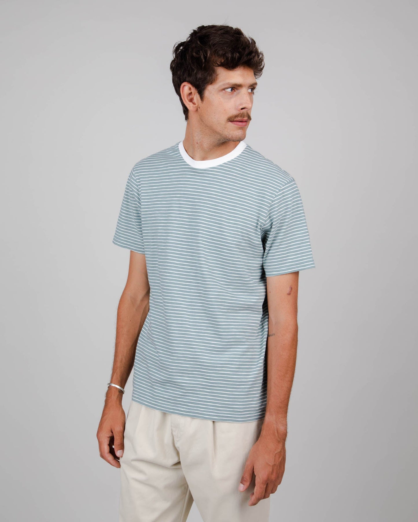 T-shirt bleu clair rayé en coton bio - stripes t-shirt storm blue