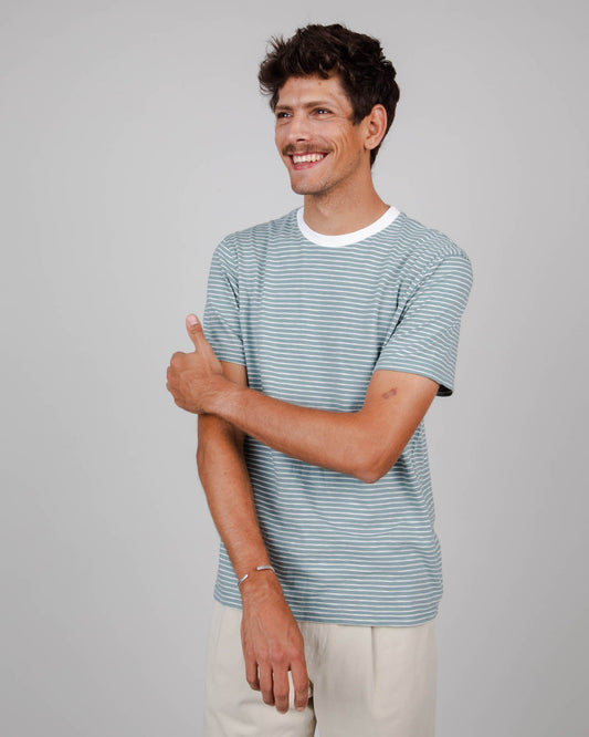 T-shirt bleu clair rayé en coton bio - stripes t-shirt storm blue