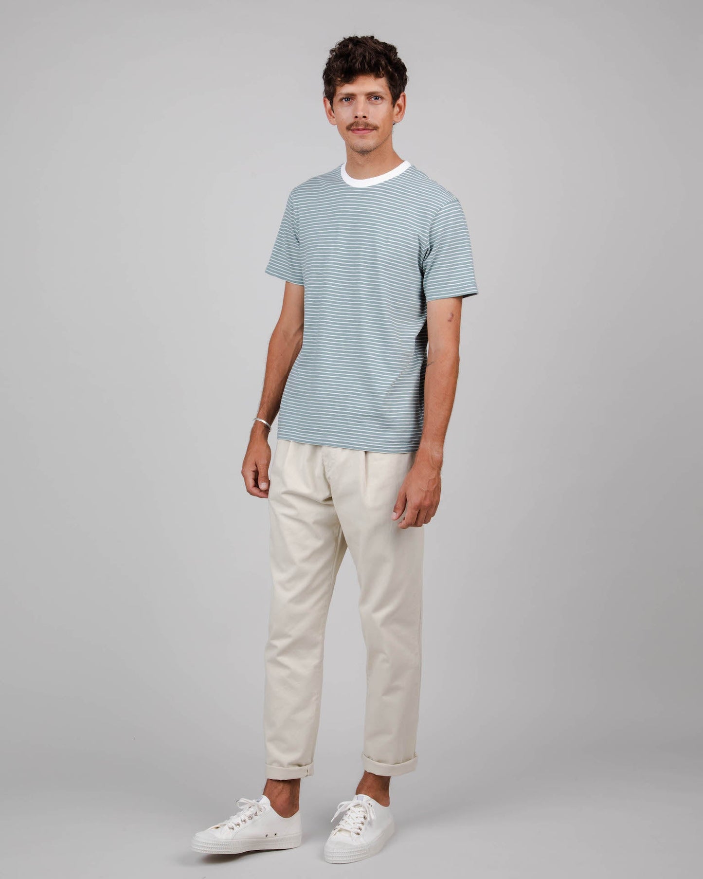 T-shirt bleu clair rayé en coton bio - stripes t-shirt storm blue