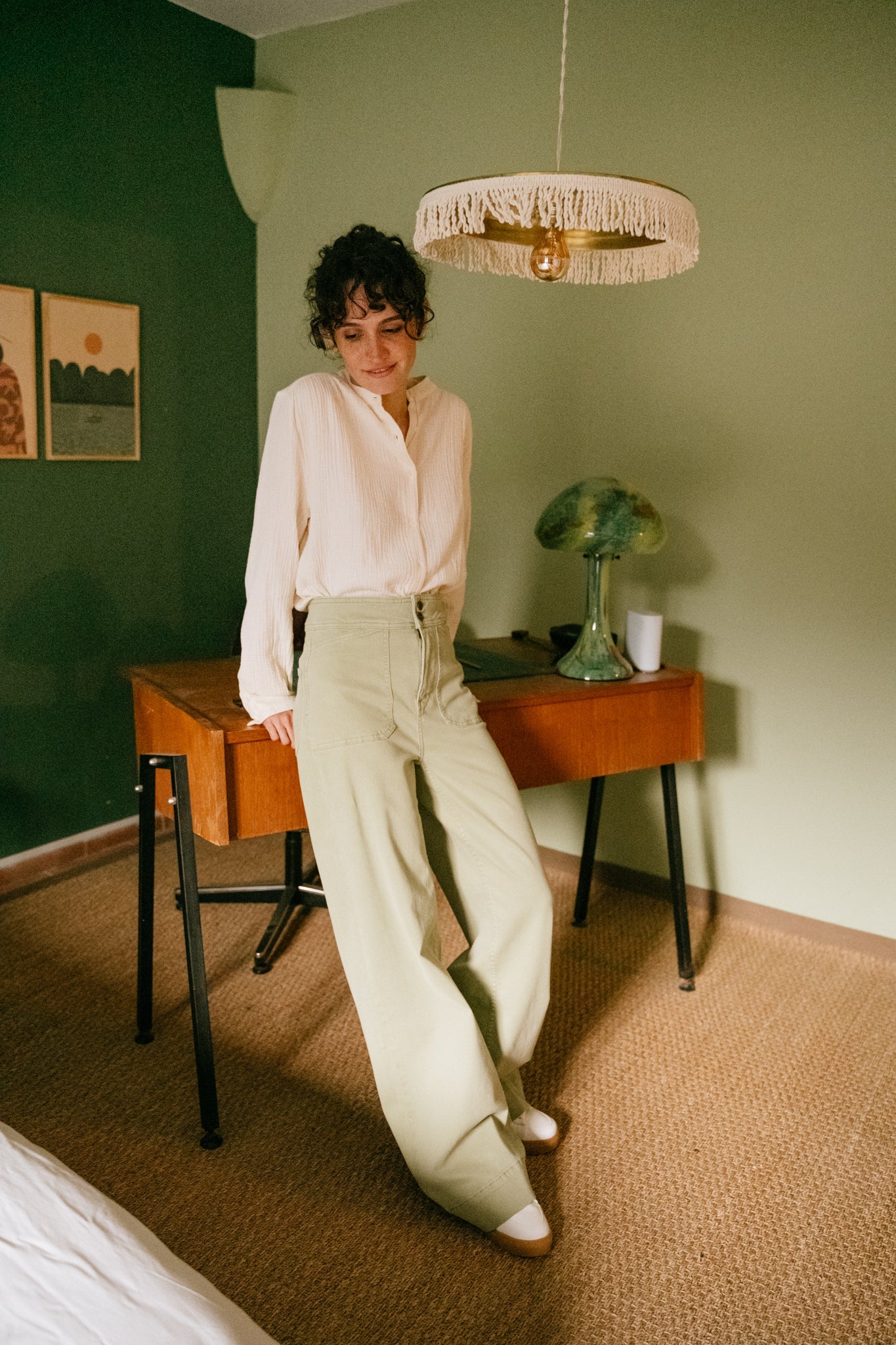 Pantalon ample en tencel et coton bio | Vert "farrah worker sage green"