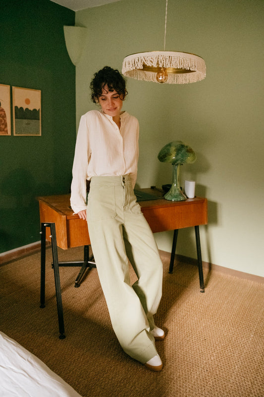 Pantalon ample en tencel et coton bio | Vert "farrah worker sage green"