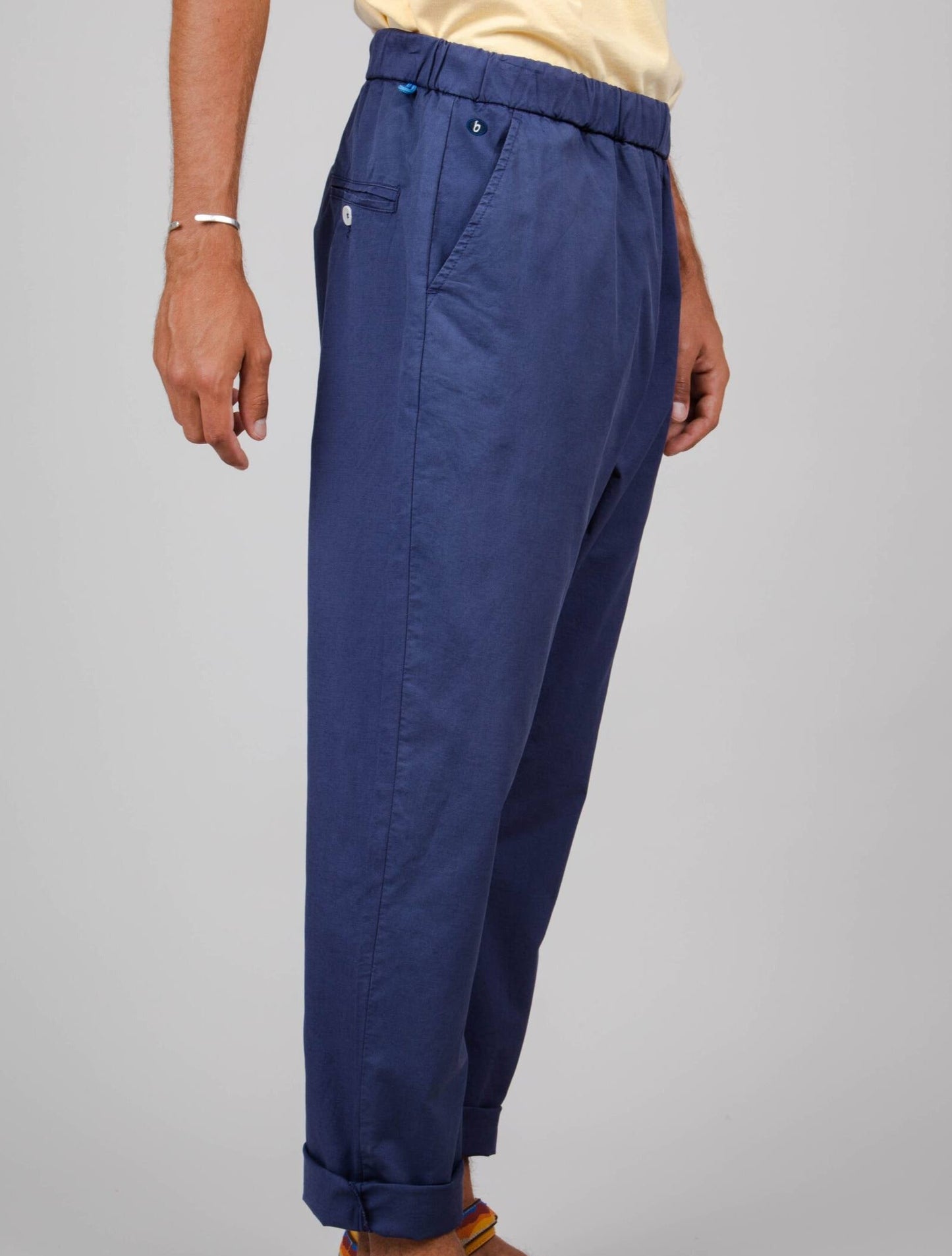 Pantalon ample bleu en coton bio et lin - oversize pant storm blue