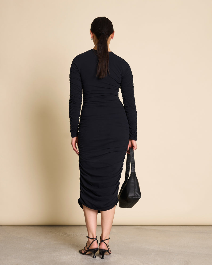Robe midi à fronces en coton bio | Noir "rido black"