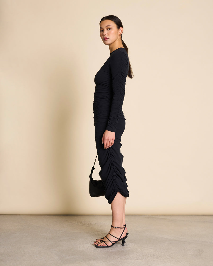 Robe midi à fronces en coton bio | Noir "rido black"