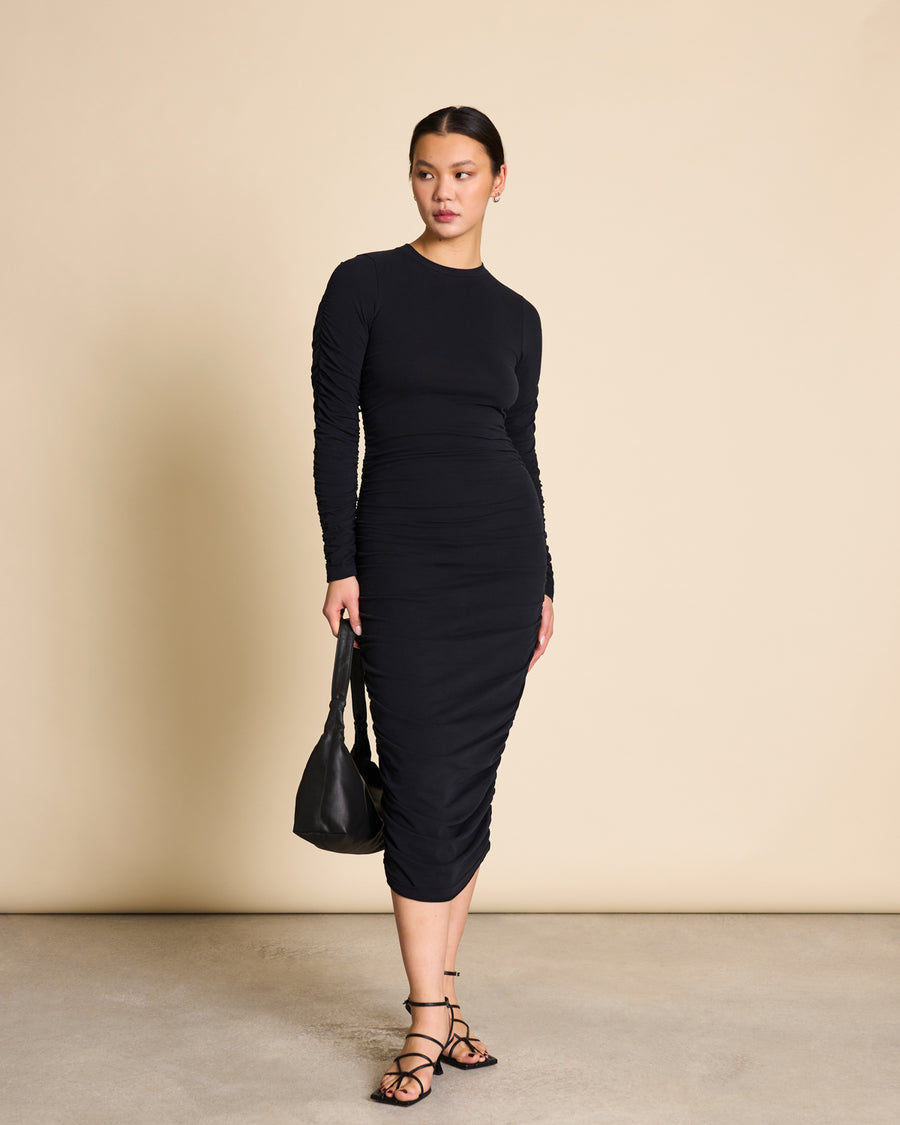 Robe midi à fronces en coton bio | Noir "rido black"
