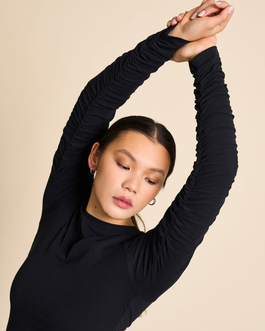 Robe midi à fronces en coton bio | Noir "rido black"
