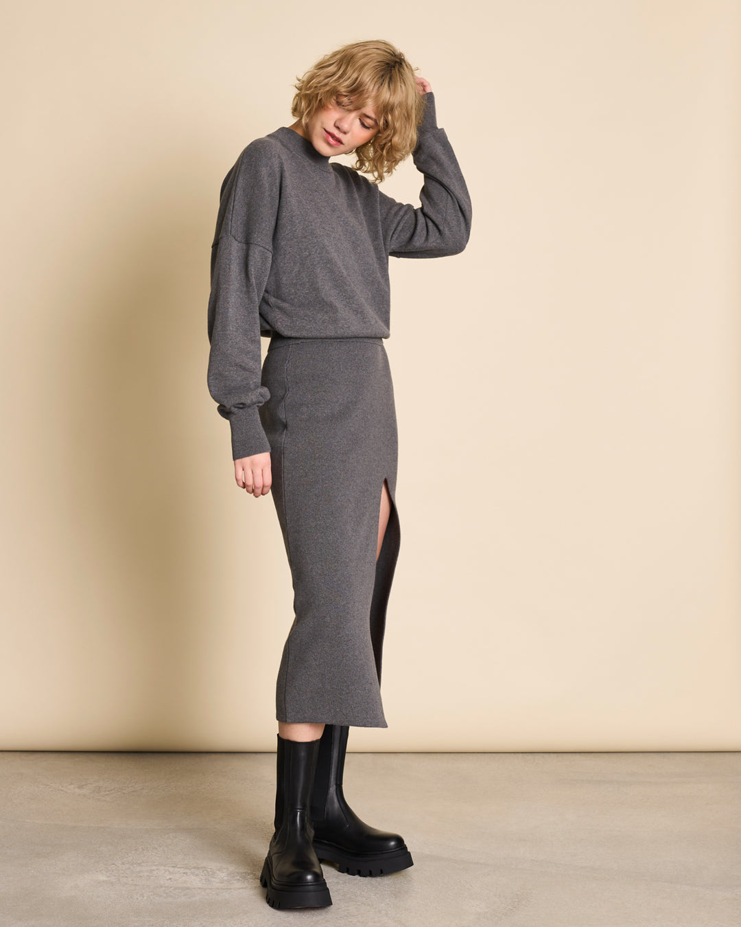 Pull oversize en coton bio | Gris "yin dark grey"