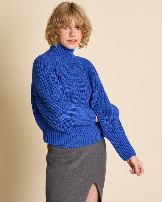 Pull maille oversize en coton bio | Bleu "ola dark azure"