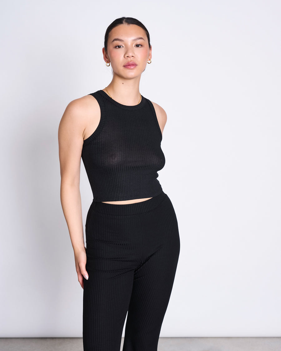 Pantalon évasé côtelé en tencel | noir "cove black"