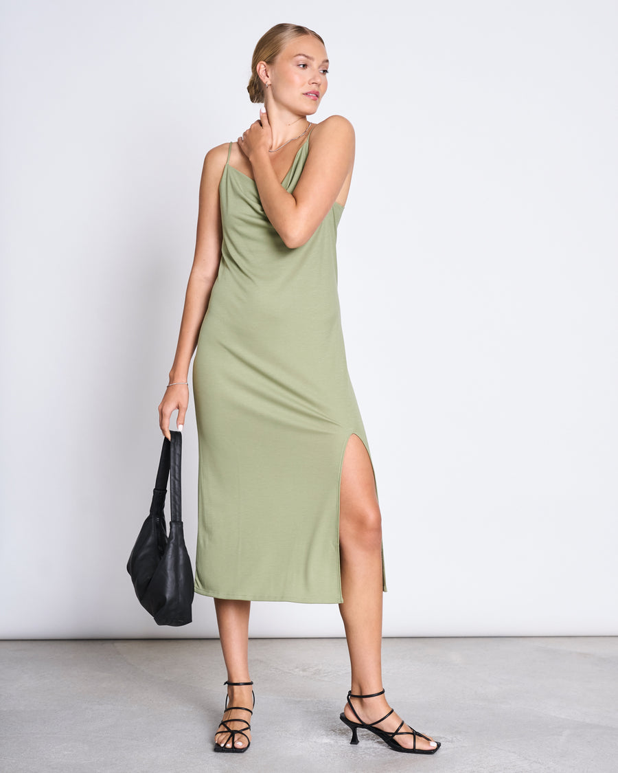 Robe midi à bretelles en tencel | vert "helen pale olive"
