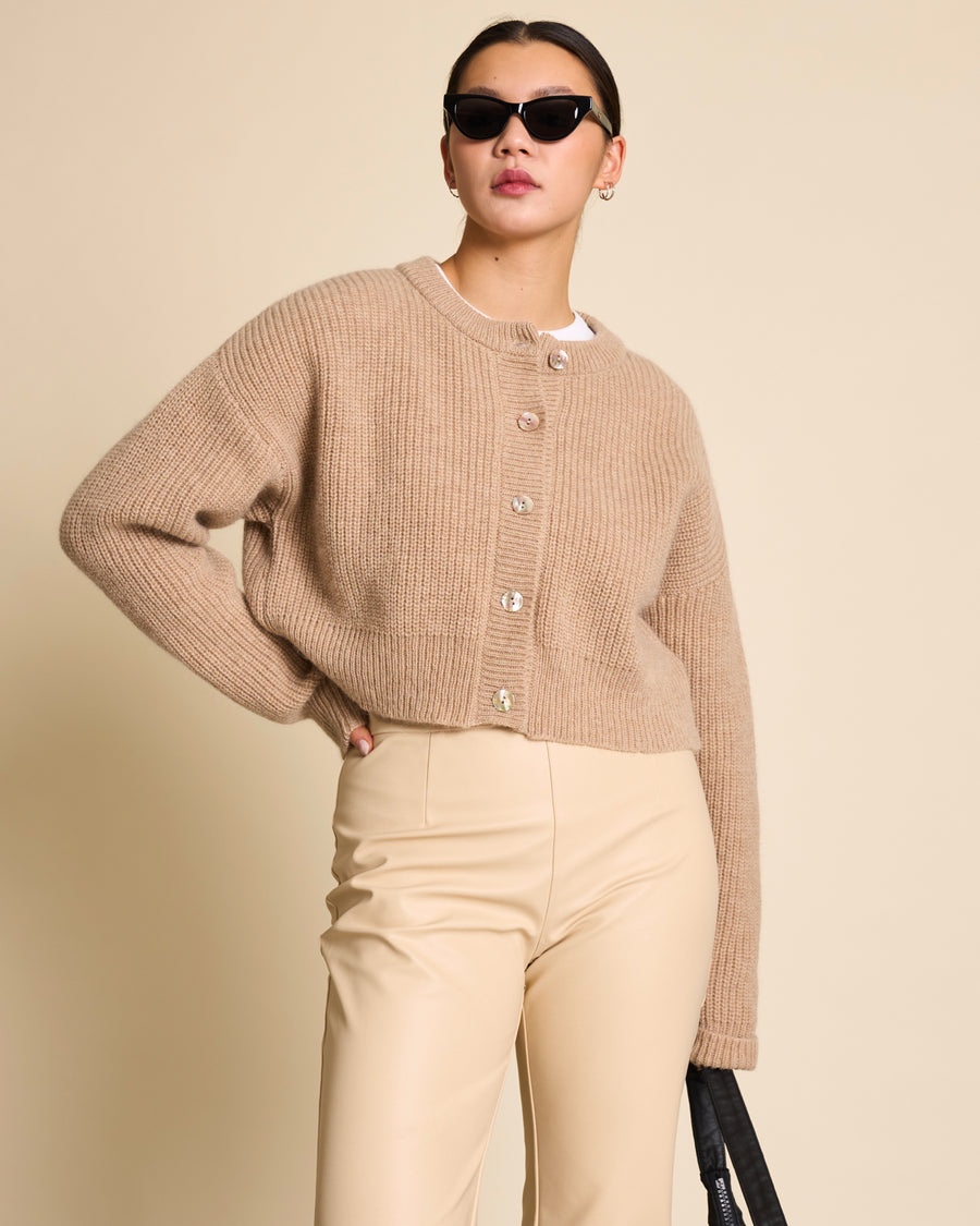 Cardigan en mohair et laine recyclés | camel "beni - camel"