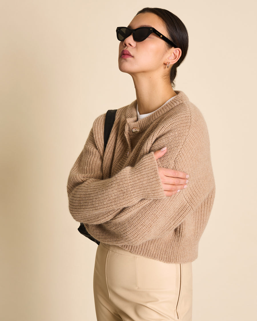 Cardigan en mohair et laine recyclés | camel "beni - camel"