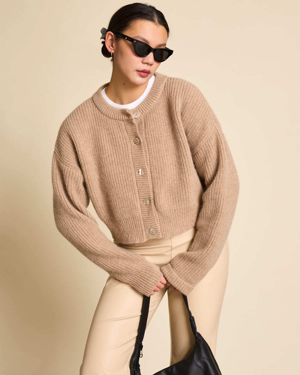 Cardigan en mohair et laine recyclés | camel "beni - camel"