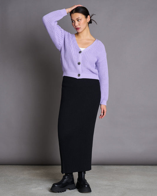 Gilet en maille de coton bio | Lilas "lena lavender"