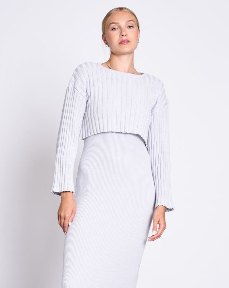 Pull court côtelé en coton bio | blanc "kames cloud"