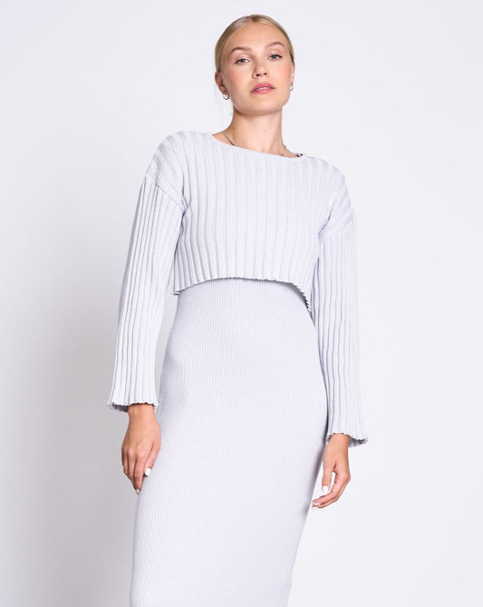 Pull court côtelé en coton bio | blanc "kames cloud"