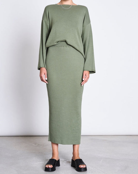 Jupe longue côtelée en coton bio | vert 'ebba sea spray'