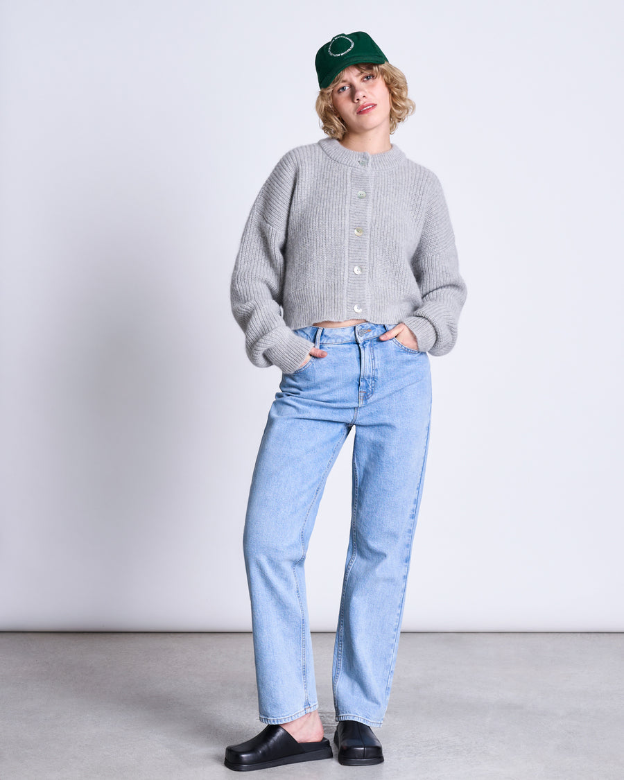 Cardigan en mélange laine et mohair recyclés | gris "beni light grey"
