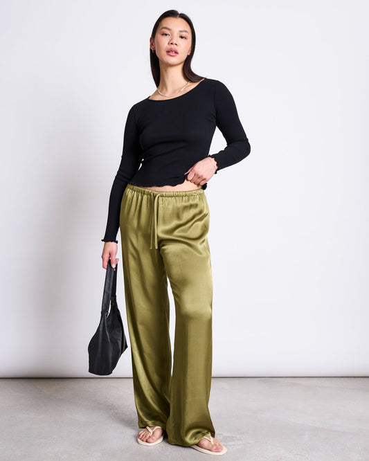 Pantalon fluide satiné en viscose éco | vert "fris - woody olive"