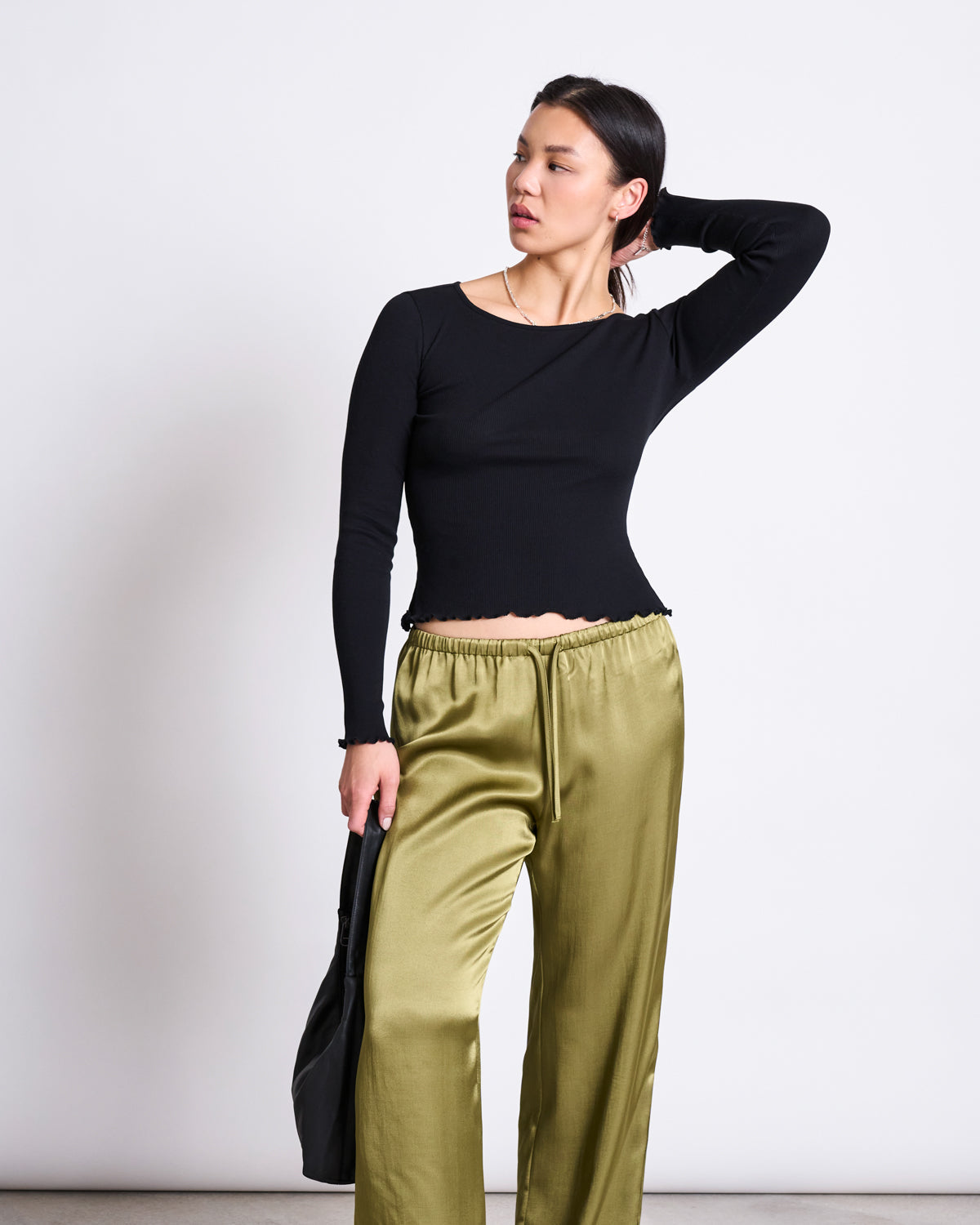 Pantalon fluide satiné en viscose éco | vert "fris - woody olive"