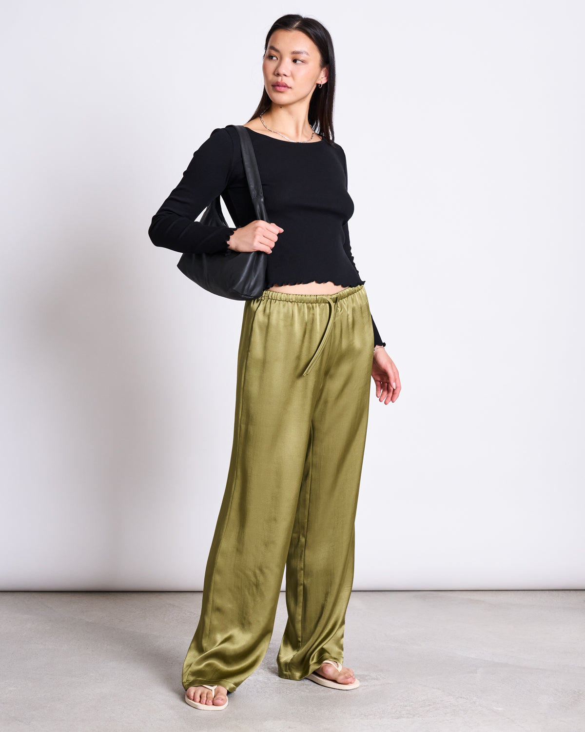Pantalon fluide satiné en viscose éco | vert "fris - woody olive"