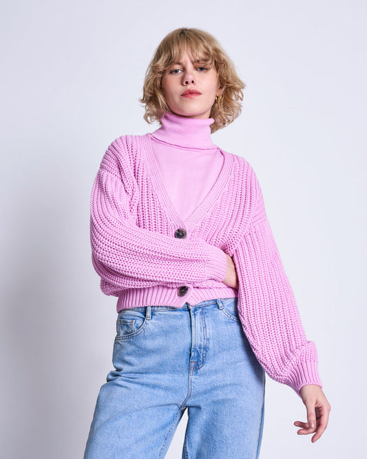 Cardigan en maille de coton bio | Rose "lena hot pink"