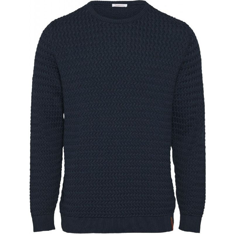 Pull col rond bleu nuit en coton bio - Field