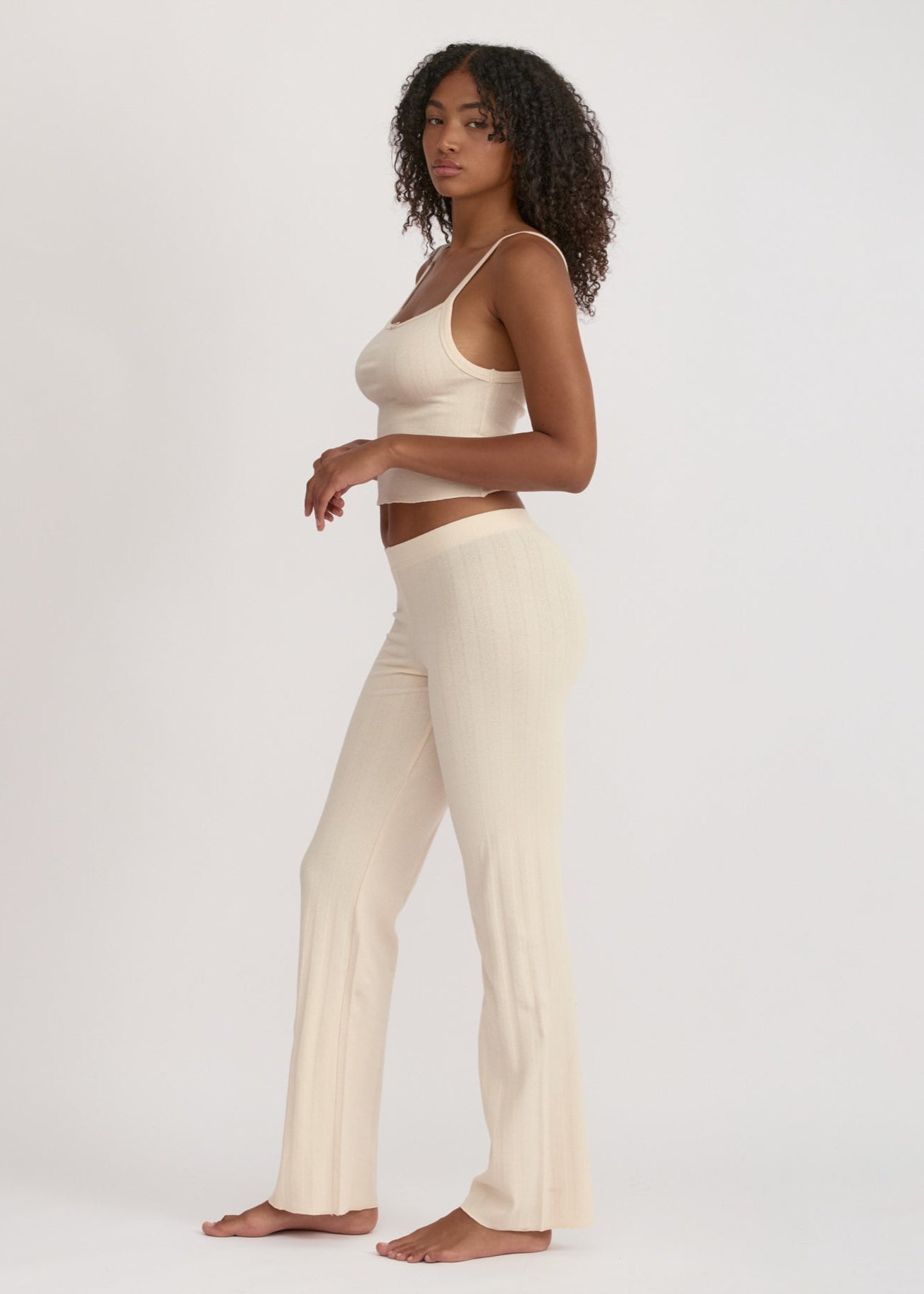 Pantalon de pyjama en coton bio | beige "pointelle straight leg pants - cloud"